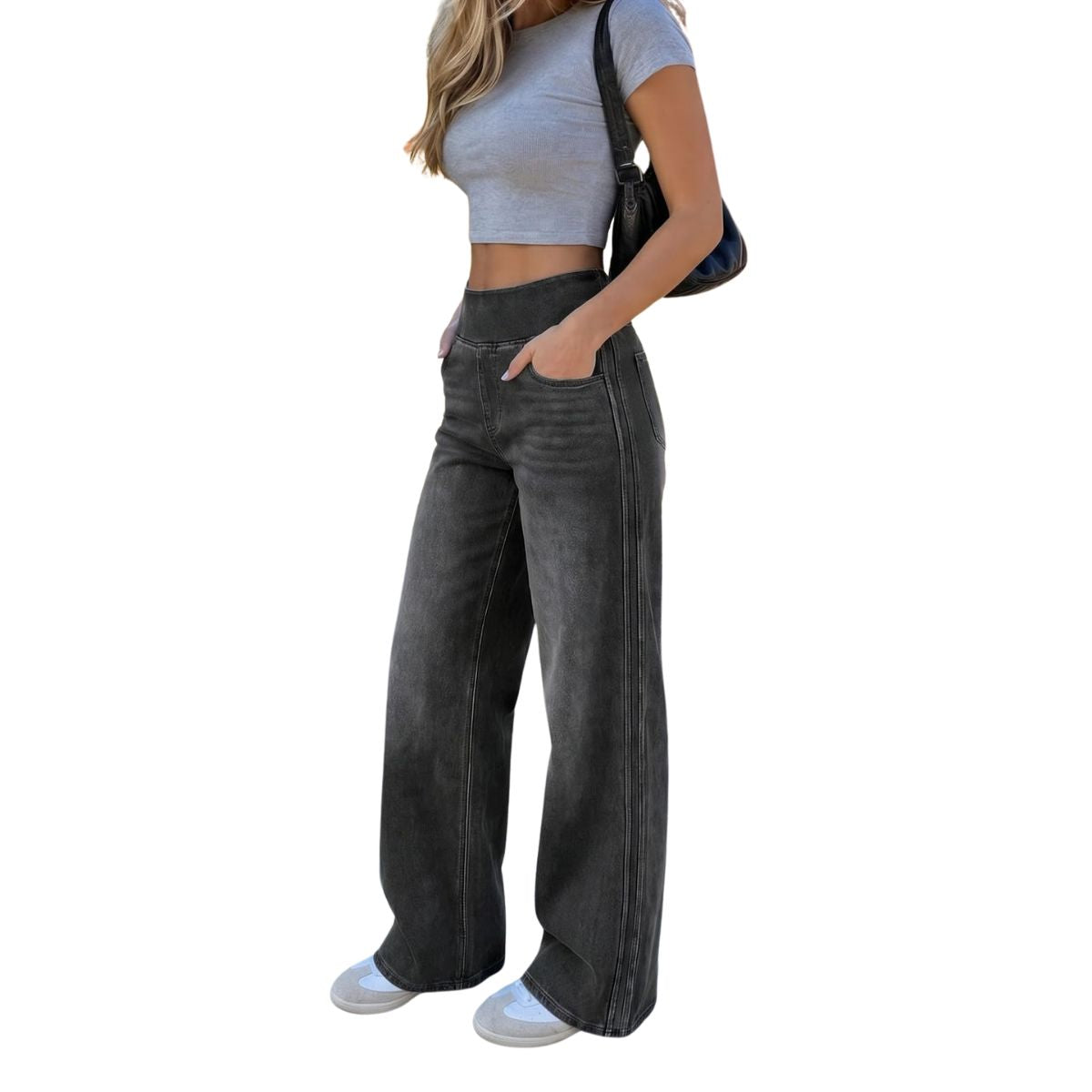 Women's Side Stripe Stretch Wide Leg Jeans