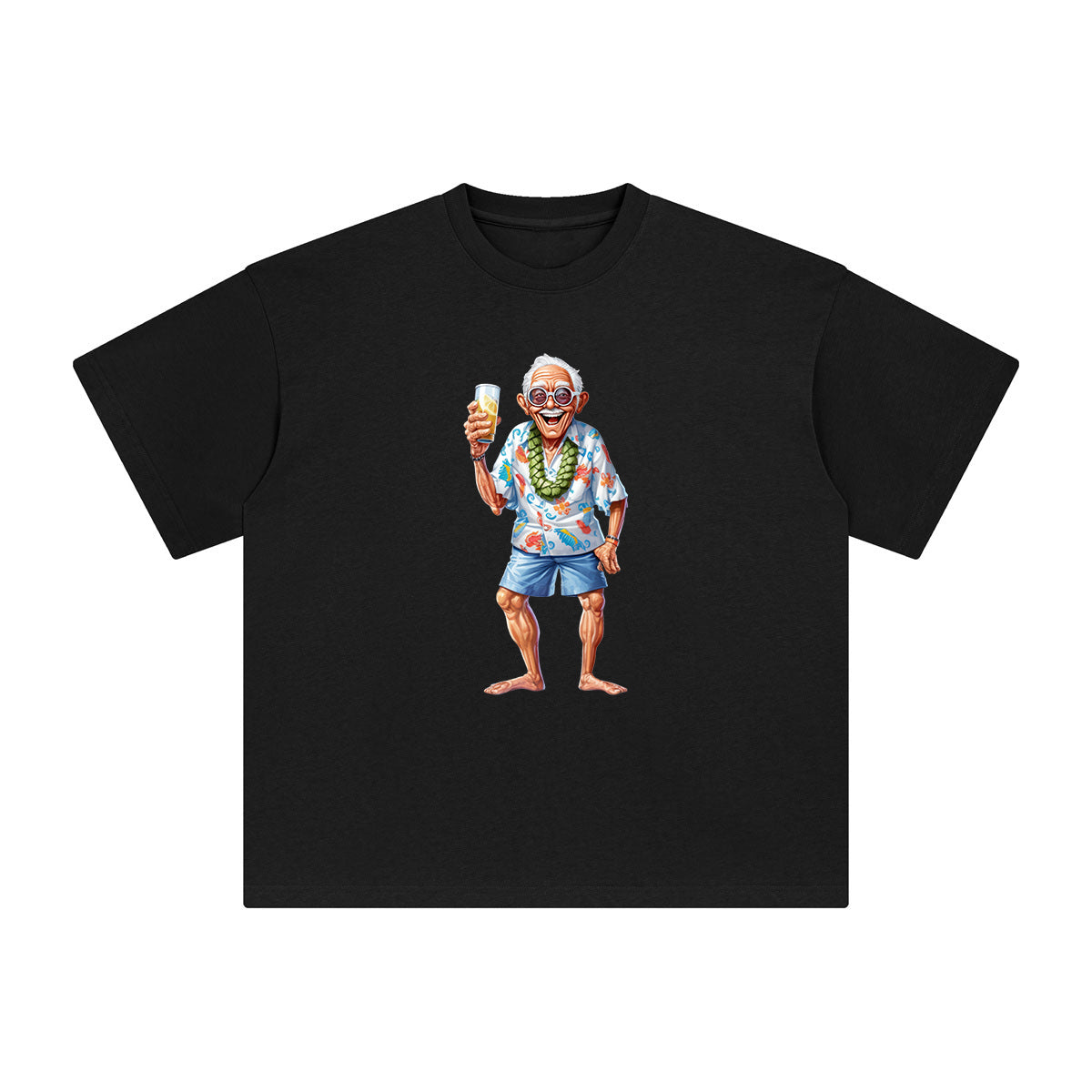 Grandpa Drinking Beer Graphic Tee-INNBLAC Fashion Apparel