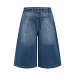 Retro Washed Denim Wide-Leg Bermuda Short