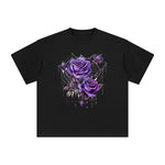 Gothic Spiderweb & Purple Rose Graphic Tee-INNBLAC Fashion Apparel