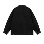 American Style Distressed Sequined Design Casual Loose Denim Jacket