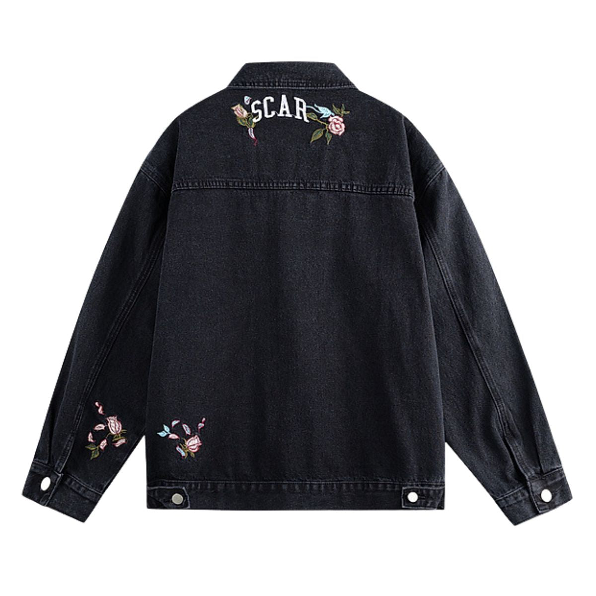 Casual Vintage Washed Floral Embroidered Hip-hop Denim Jacket