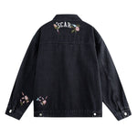 Casual Vintage Washed Floral Embroidered Hip-hop Denim Jacket