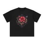 Gothic Spiderweb & Red Rose Graphic Tee-INNBLAC Fashion Apparel