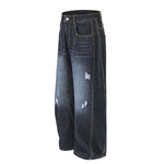 Dark Wash Embroidered Barrel-Leg Jeans