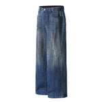 Faded Wash Distressed Baggy Frayed-Hem Jeans