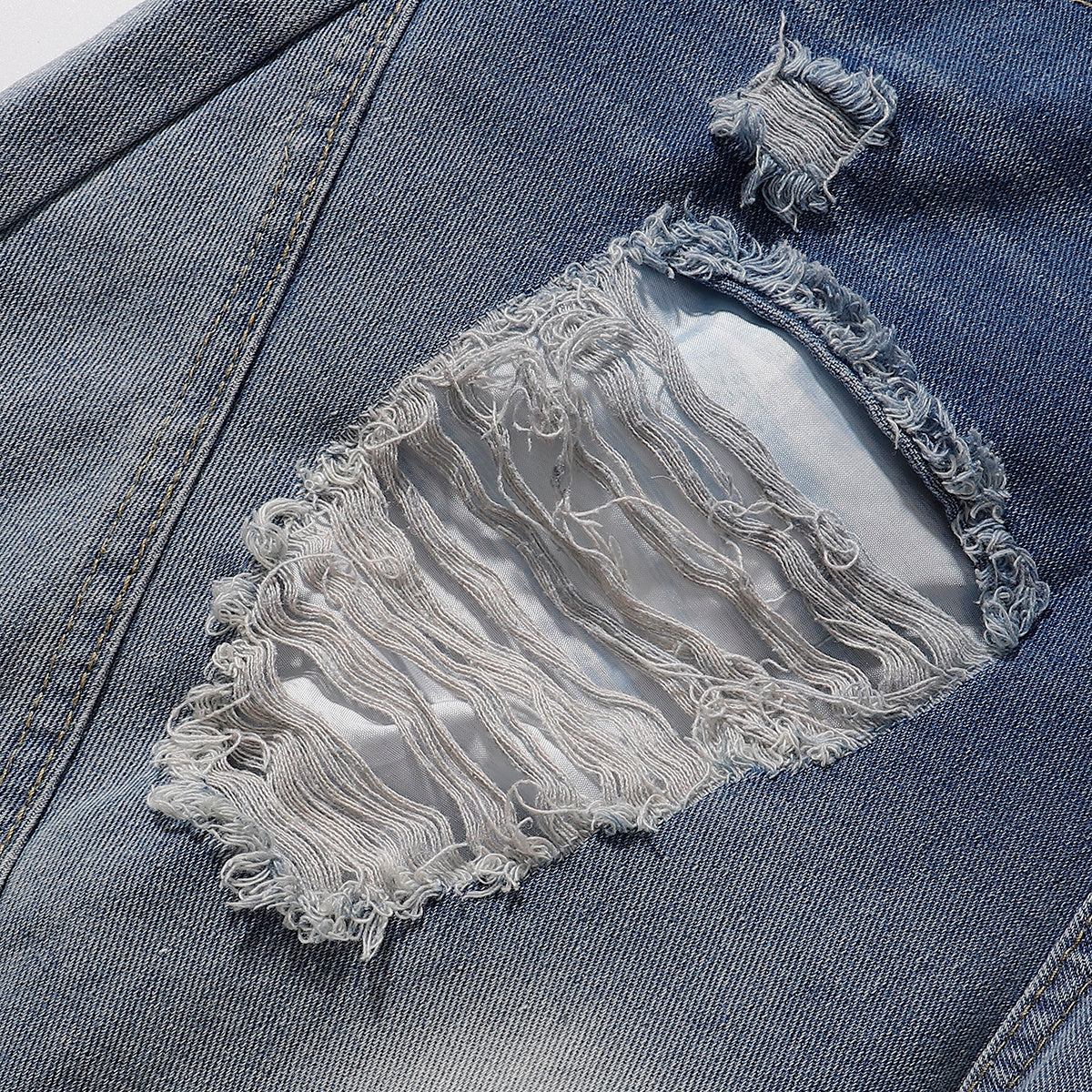 Bermudas vaqueras rasgadas con parches de camuflaje