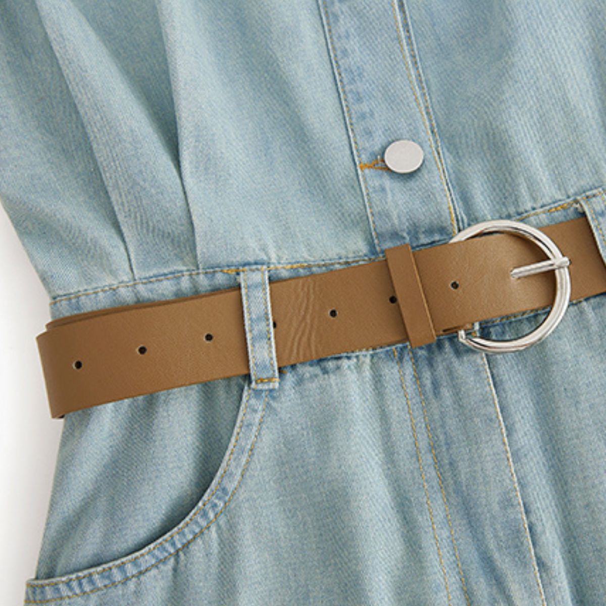 Vestido camisero vaquero midi plisado de manga corta