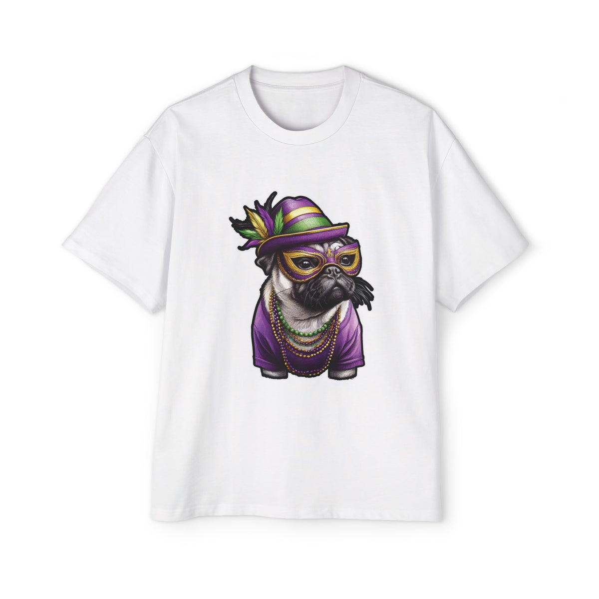 Mardi Gras Pug Dog Graphic Tee-INNBLAC Fashion Apparel
