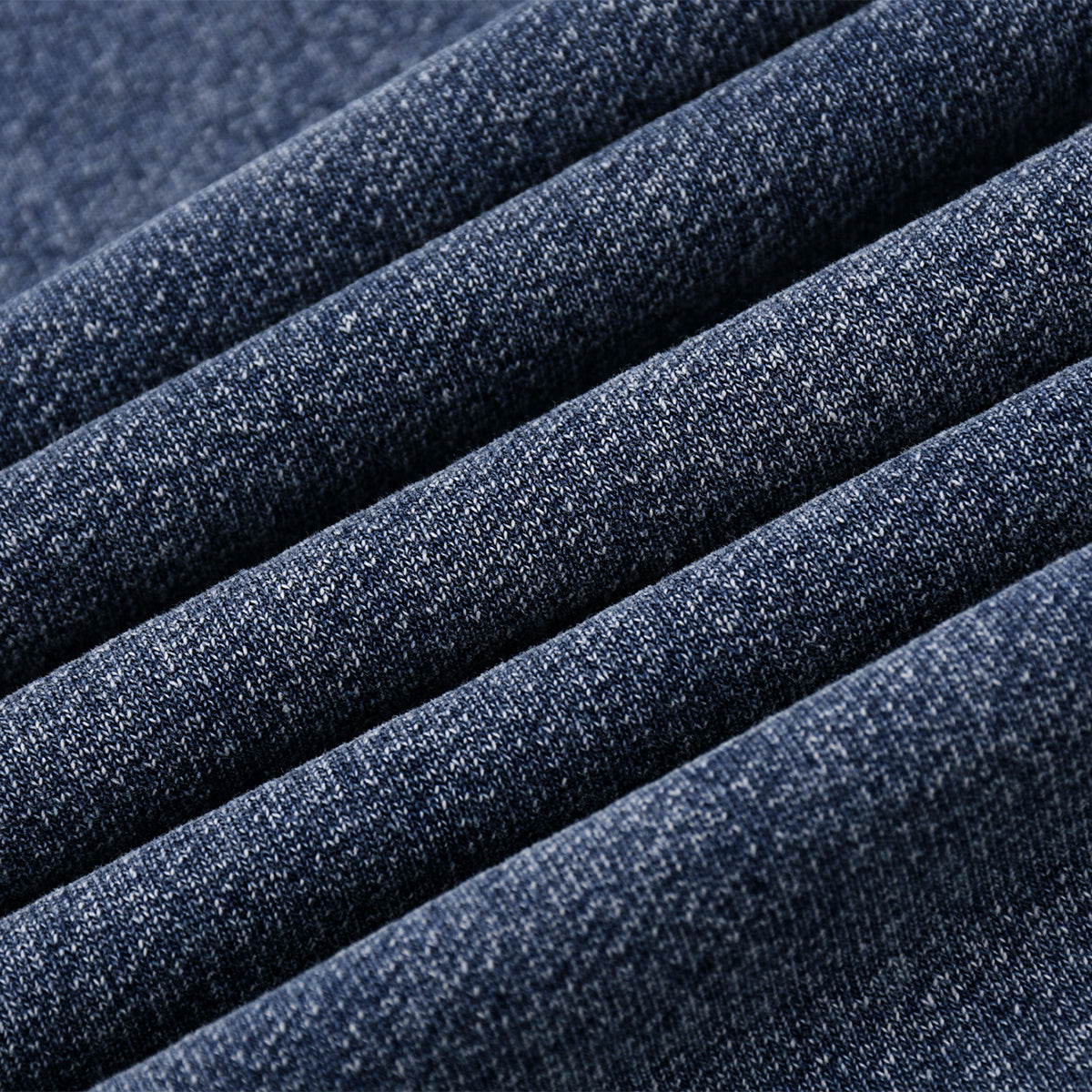 Crew Neck Washed Knit Denim Sweatshirt