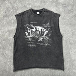 Camiseta sin mangas con gráfico de bordes sin rematar estilo streetwear vintage
