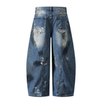 Distressed Paint Splatter Barrel-Leg Jeans