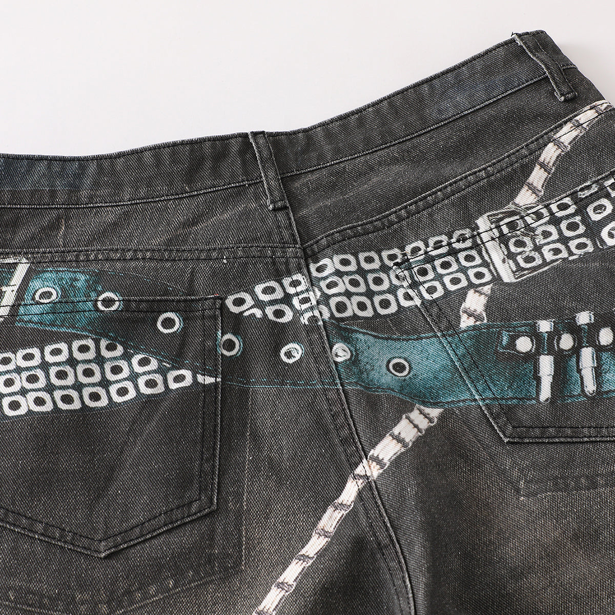 Vintage Washed Black Wide-Leg Printed Jeans