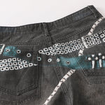 Vintage Washed Black Wide-Leg Printed Jeans