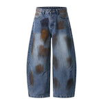 Retro Painted Barrel-Leg Denim Pants