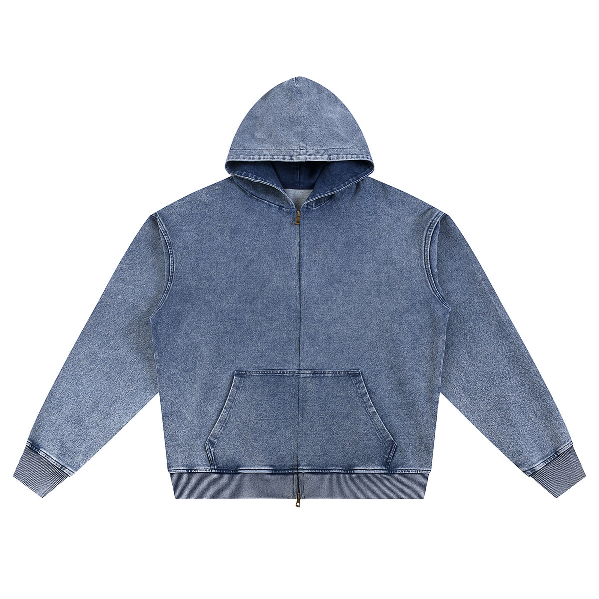 Double Slider Zip Knit Denim Hoodie