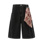 Checkered Bandana Baggy Denim Bermuda Shorts