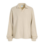 Distressed Edge Buttonless Long-Sleeve Polo