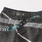 Vintage Washed Black Wide-Leg Printed Jeans