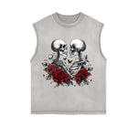 Skeletons Roses Love Valentine Sleeveless Faded Tee-INNBLAC Fashion Apparel