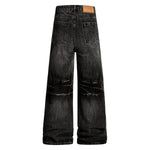 Men's Distressed Washed Denim Wide Leg Pants Punk Paint Splatter