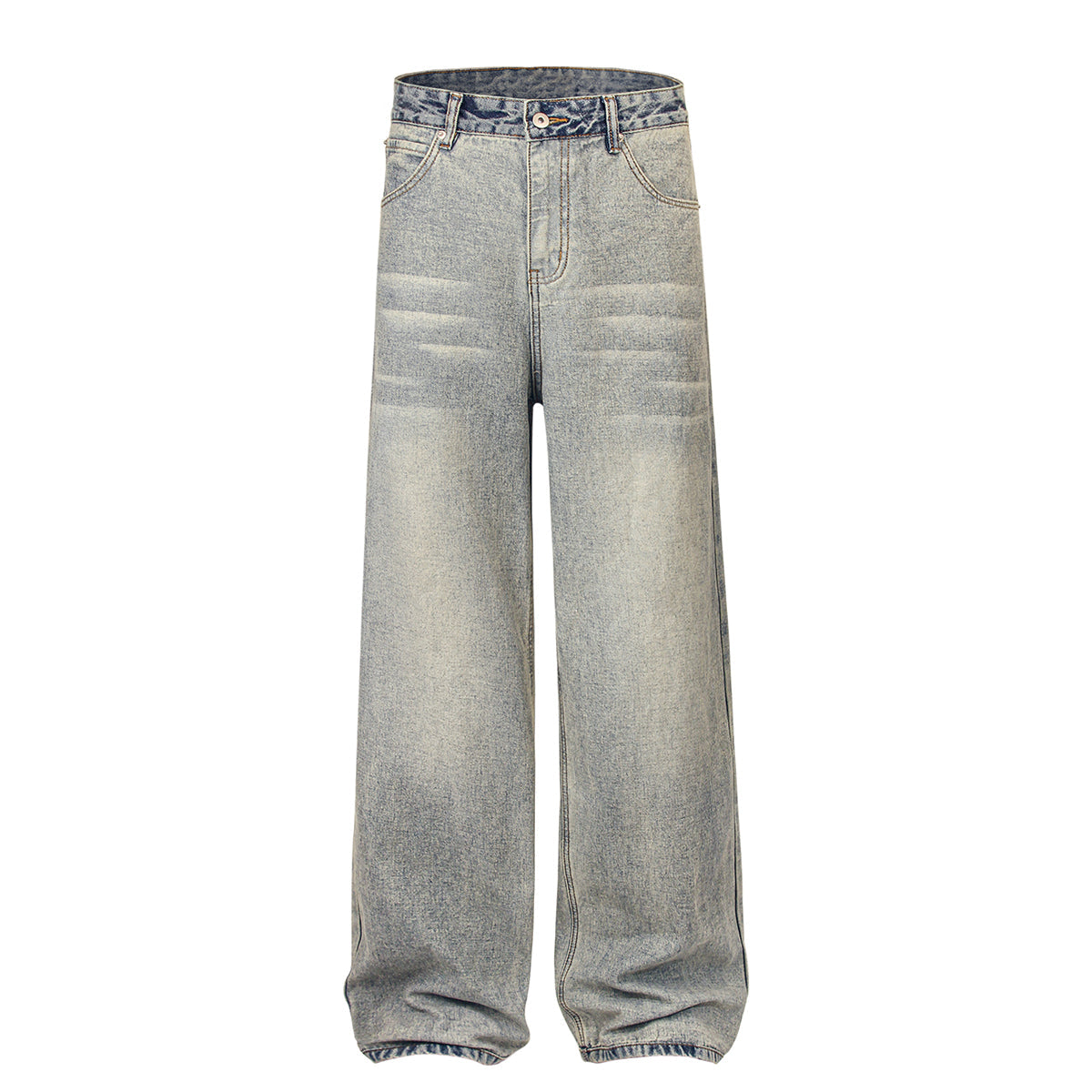 Light Wash Faded Wide-Leg Denim Pants