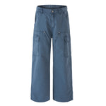 Wide Leg Cargo Pants Elastic Waistband Multi Pocket