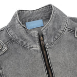 Trendy Patchwork Motorcycle Style Retro Street Washed Denim Jacket