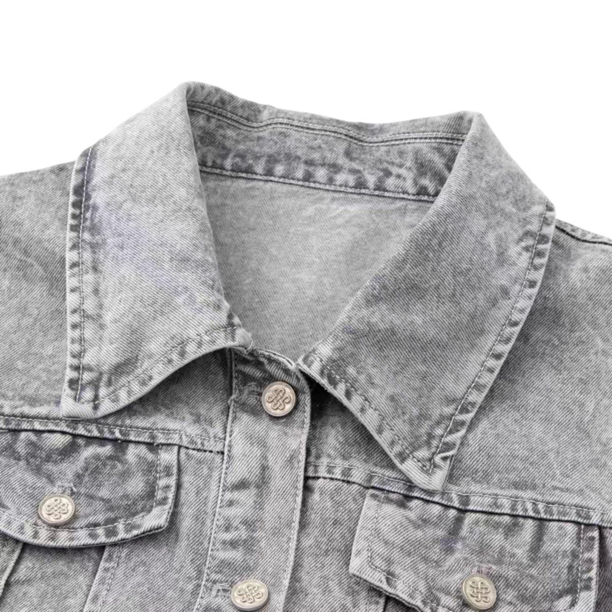 Short-Sleeve Boxy Cropped Denim Jacket