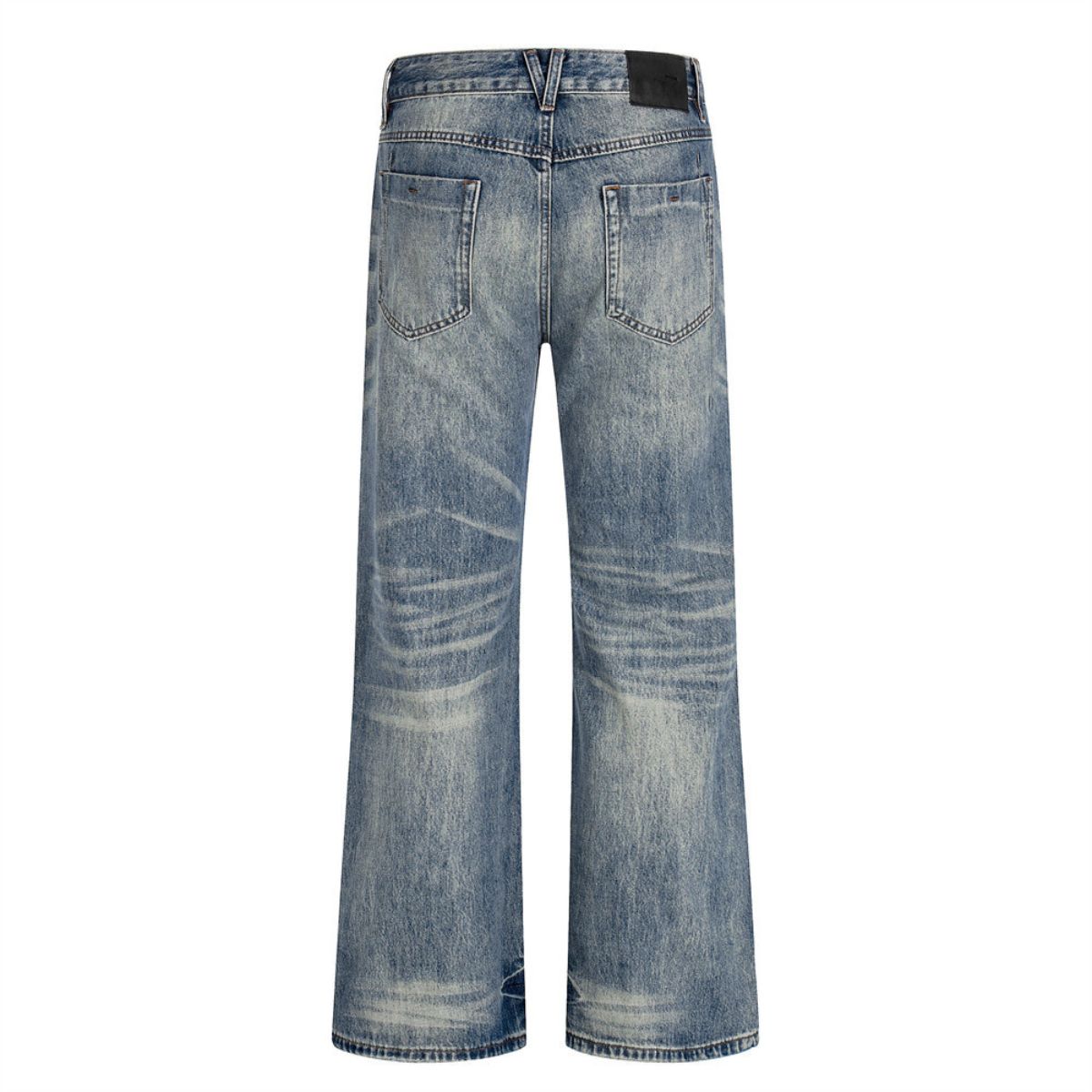Men's Washed Vintage Loose Straight-Leg Denim Jeans with Distressed Details
