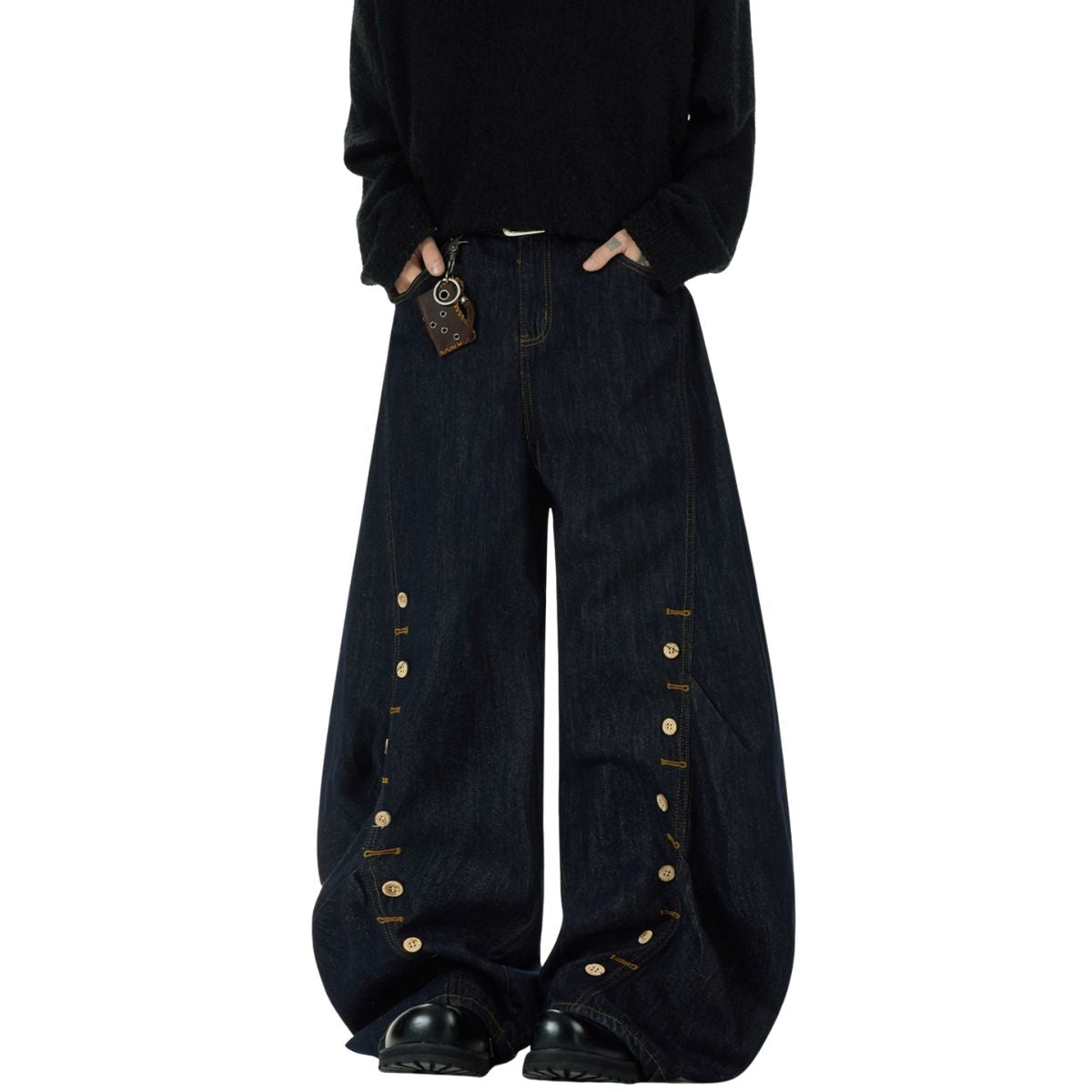 Button Fly Scimitar Wide Leg Jeans