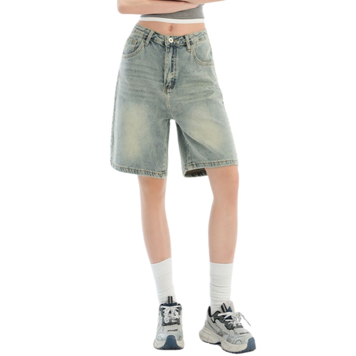 Mud WashedWomen's Vintage Washed Bermuda Denim Shorts