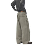 Deconstructed Curved Wide‑Leg Cargo Pants