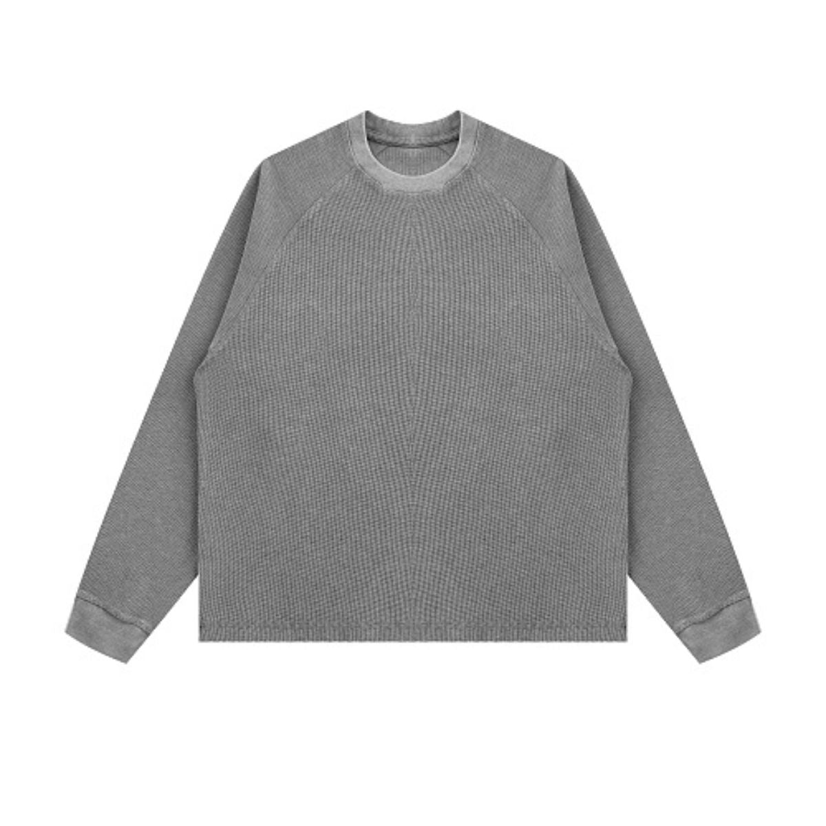 Washed Waffle Cotton Raglan Long Sleeve Tee 340G