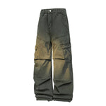 American Workwear Relaxed Solid Patchwork Wide-Leg Utility Cargo Pants