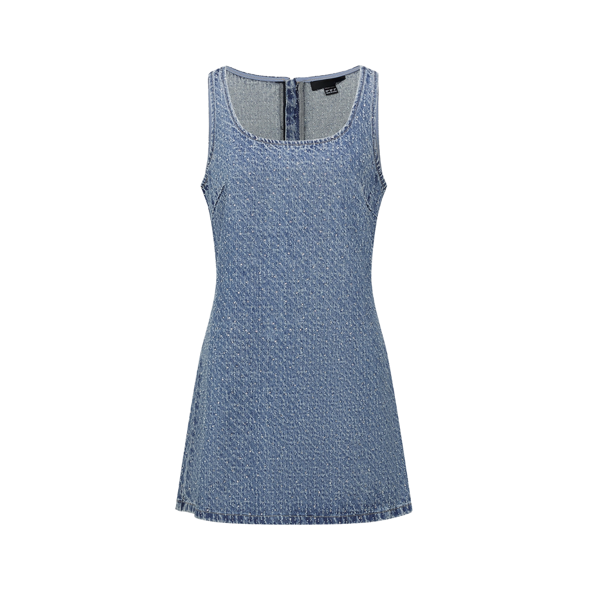 Sleeveless Jacquard Rhinestone-Embellished Denim Dress