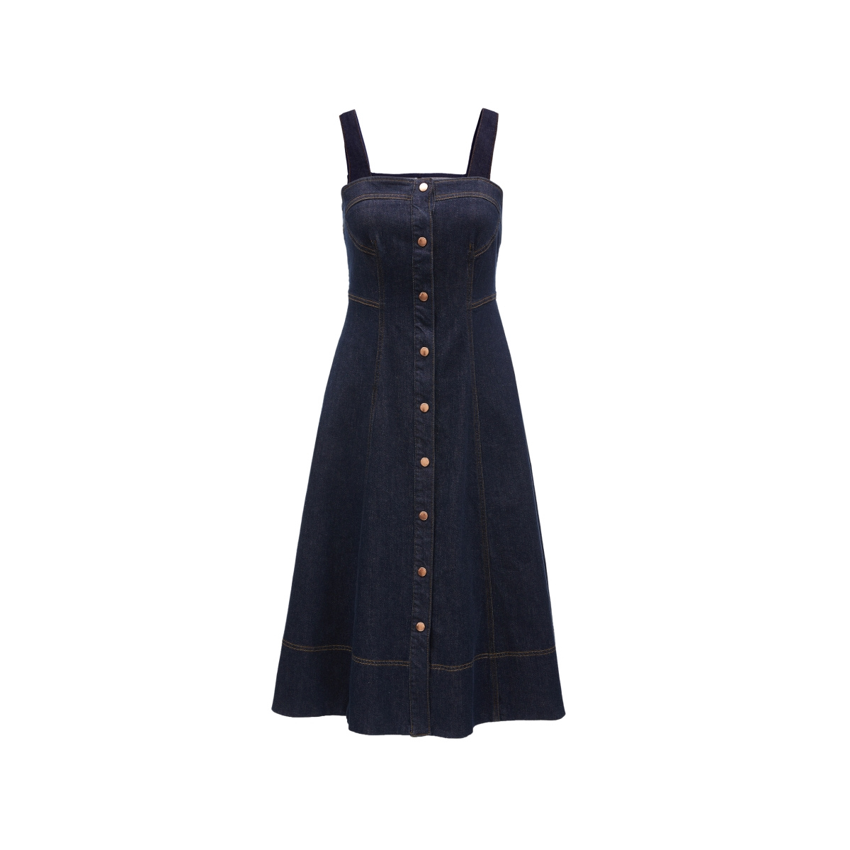 Dark Blue Button-Front A-Line Denim Dress