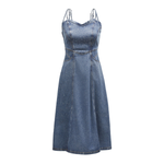 Rhinestone-Embellished Dual-Strap Denim Dress