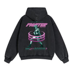 Fighter Girl Y2k Chrome Graphic Washed Hoodie-INNBLAC Fashion Apparel