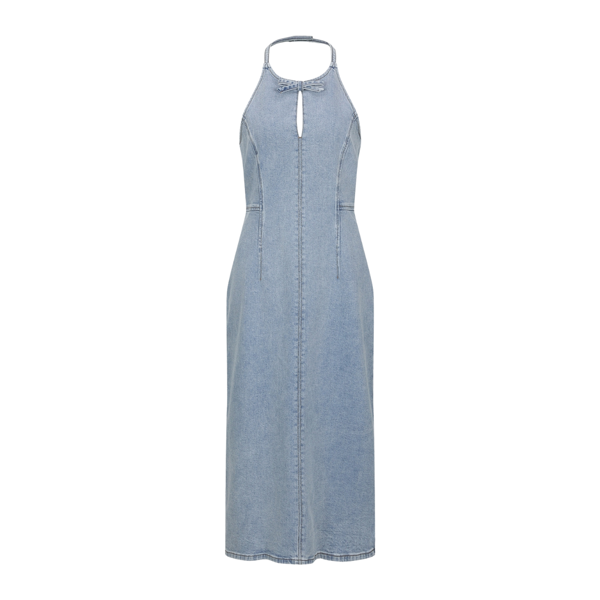 Halter Neck Cut-Out Denim Midi Dress