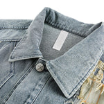Loose-fitting Ripped Stitched Fashionable Washed Denim Jacket