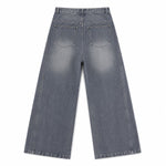 Asymmetric Button Curved Seam Wide Leg Denim Jeans