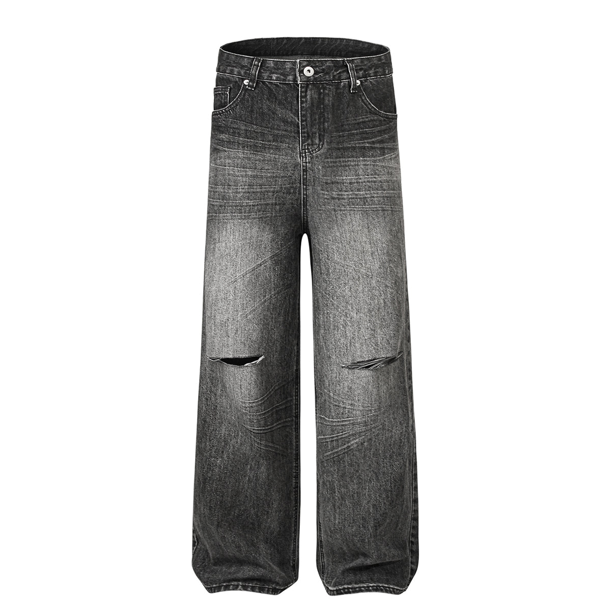 Gradient Fade Knee-Ripped Baggy Jeans