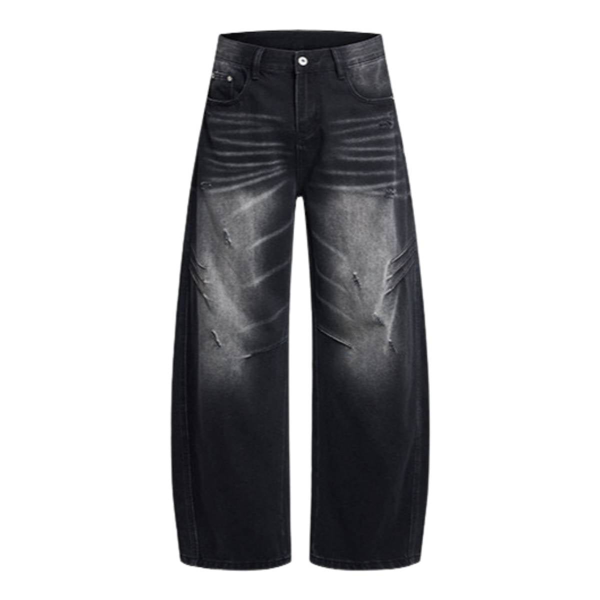 Washed Whiskered Balloon Fit Denim Jeans