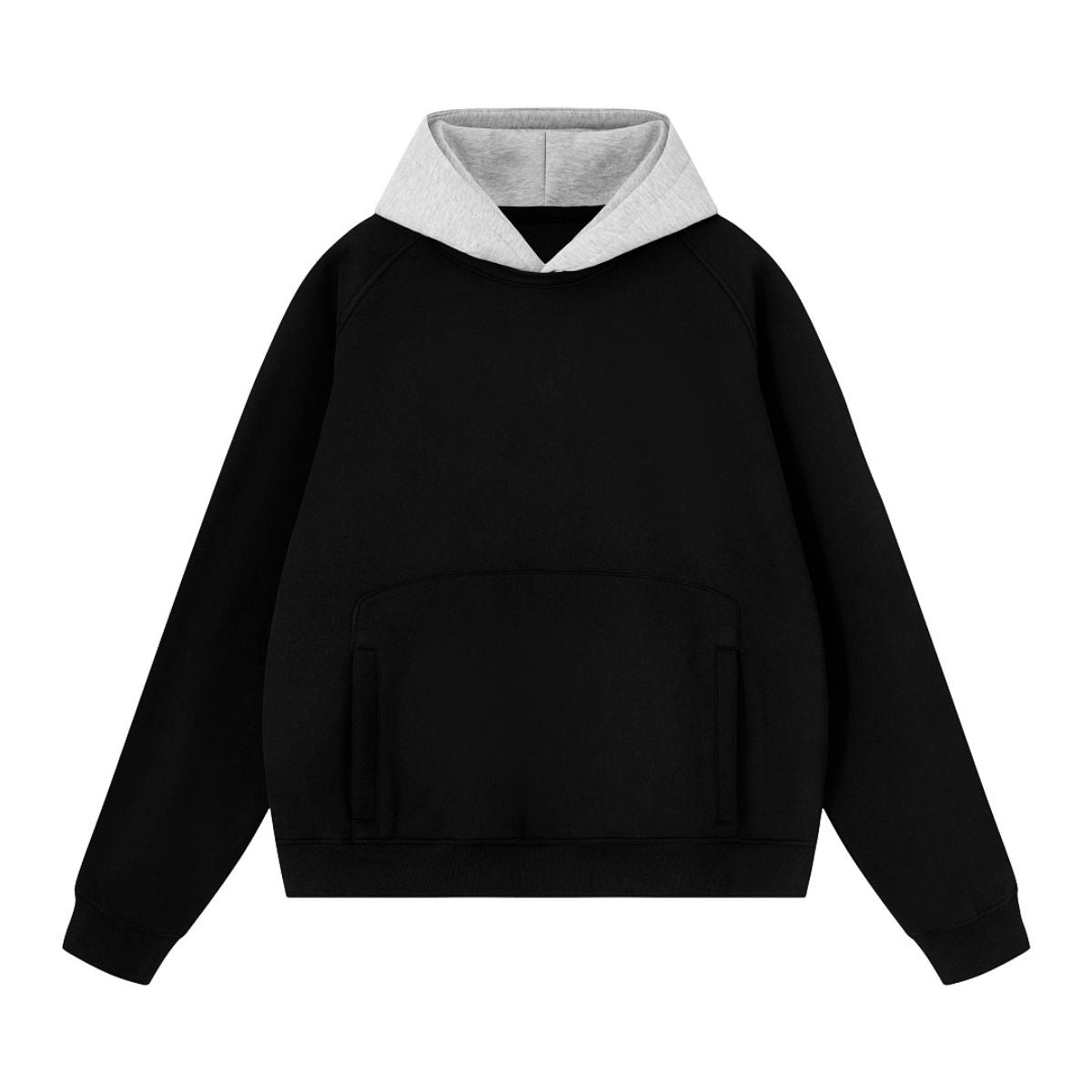 Color‑Blocked Fleece Lined Raglan Retro Loose Hoodie