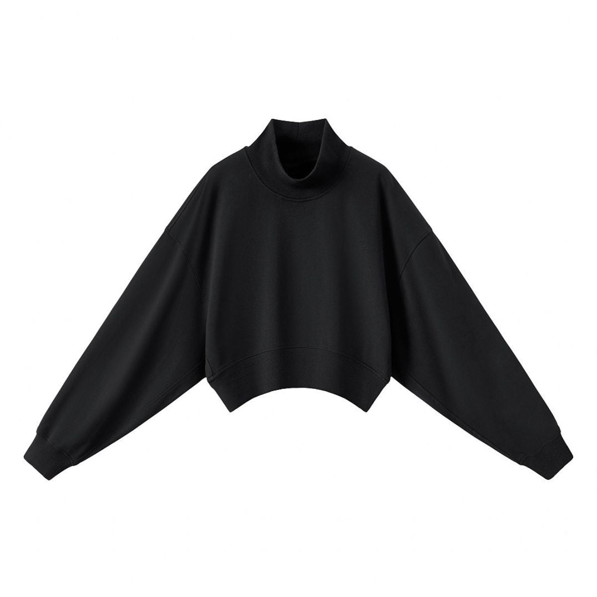 Mock Neck Drop Shoulder Sweatshirt Loose Sleeve Curved Hem