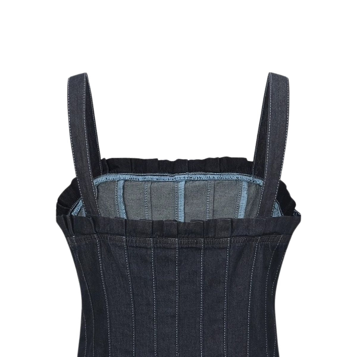 Dark Denim Corset-Inspired Pleated Dress