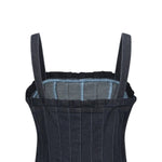 Dark Denim Corset-Inspired Pleated Dress
