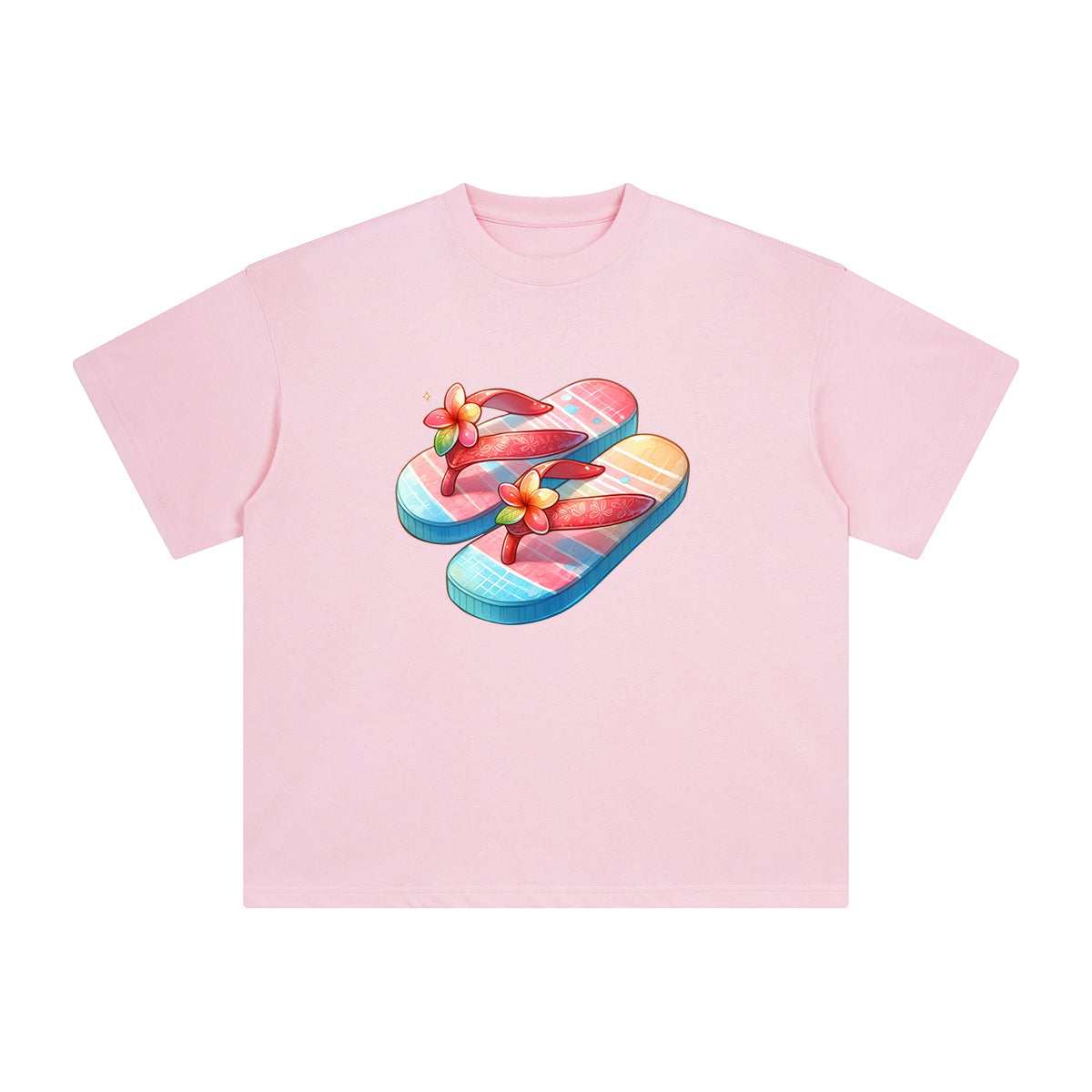 Flower Beach Slippers Comic Graphic Tee-INNBLAC Fashion Apparel