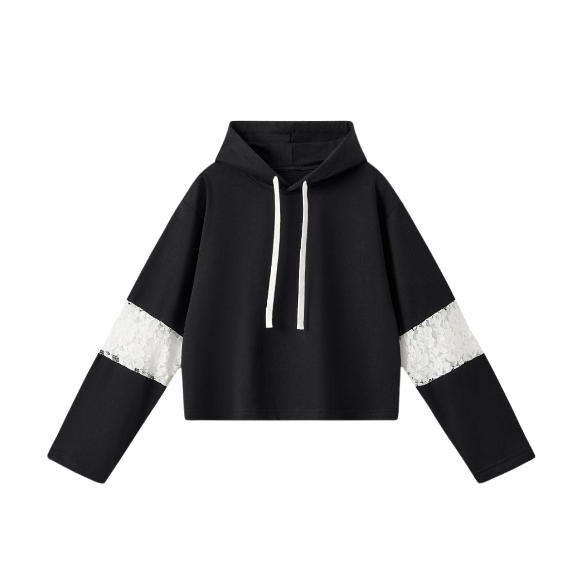 Lace Cutout Spliced Hooded Sweatshirt